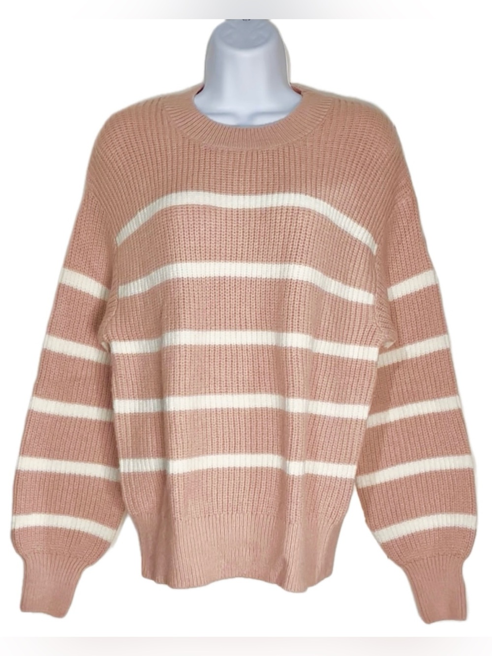 Lark + Grey Women Striped Crewneck Sweater in Blush and White Size S